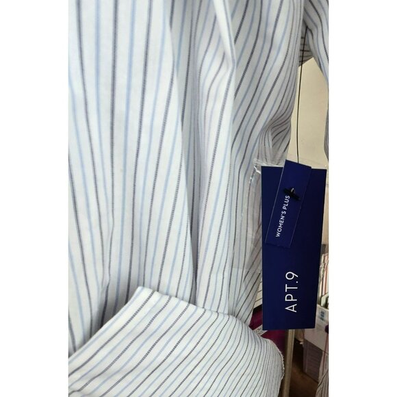 Womens Button-Up Collared Shirt White Blue & Black Pinstripes Size 3X JJ4040 - Picture 7 of 9